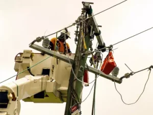 Linesman working on power lines